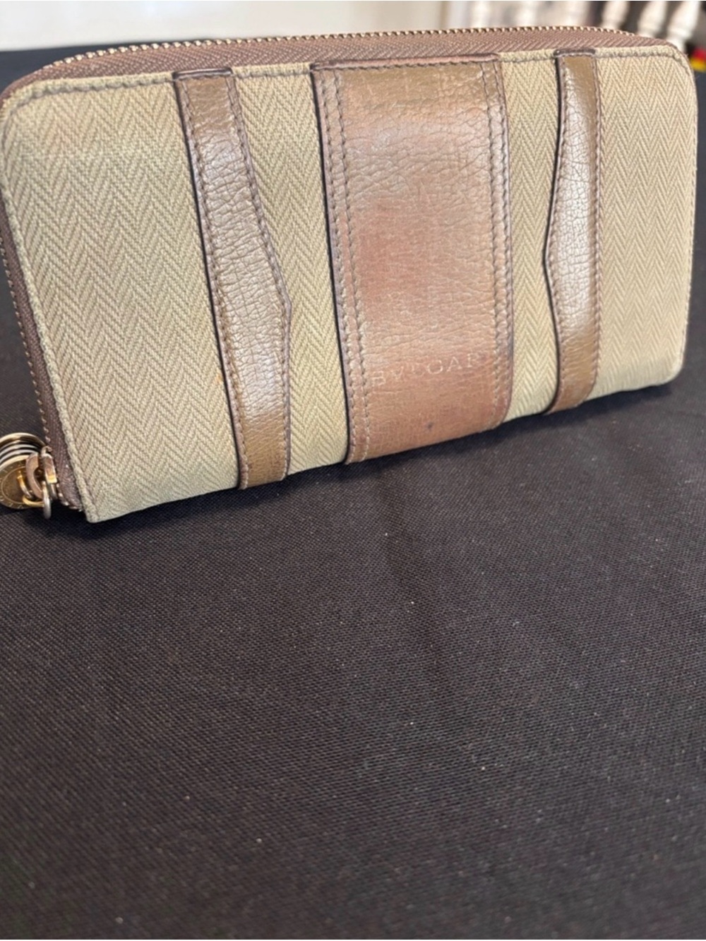 BVLGARI Brown and Tan Zip Wallet